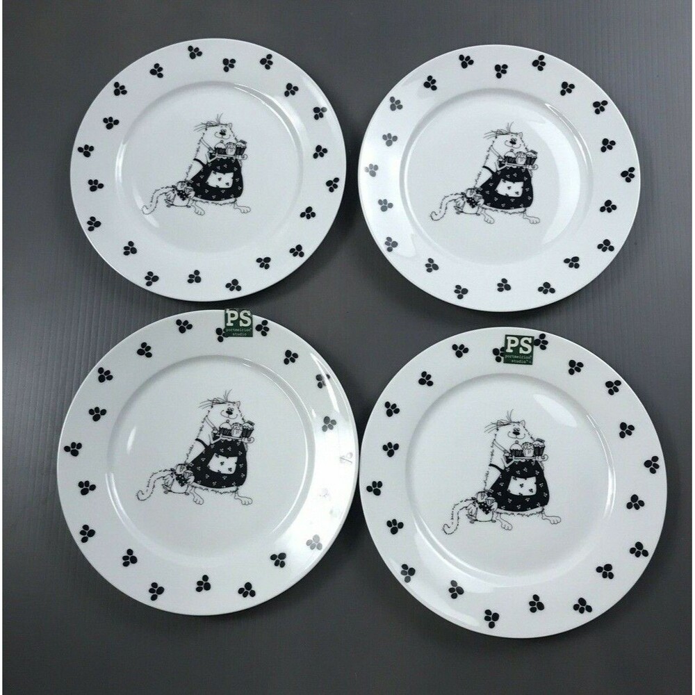 4 Portmeirion Studio Cat Cupcake With Paw Print Border Salad Plates